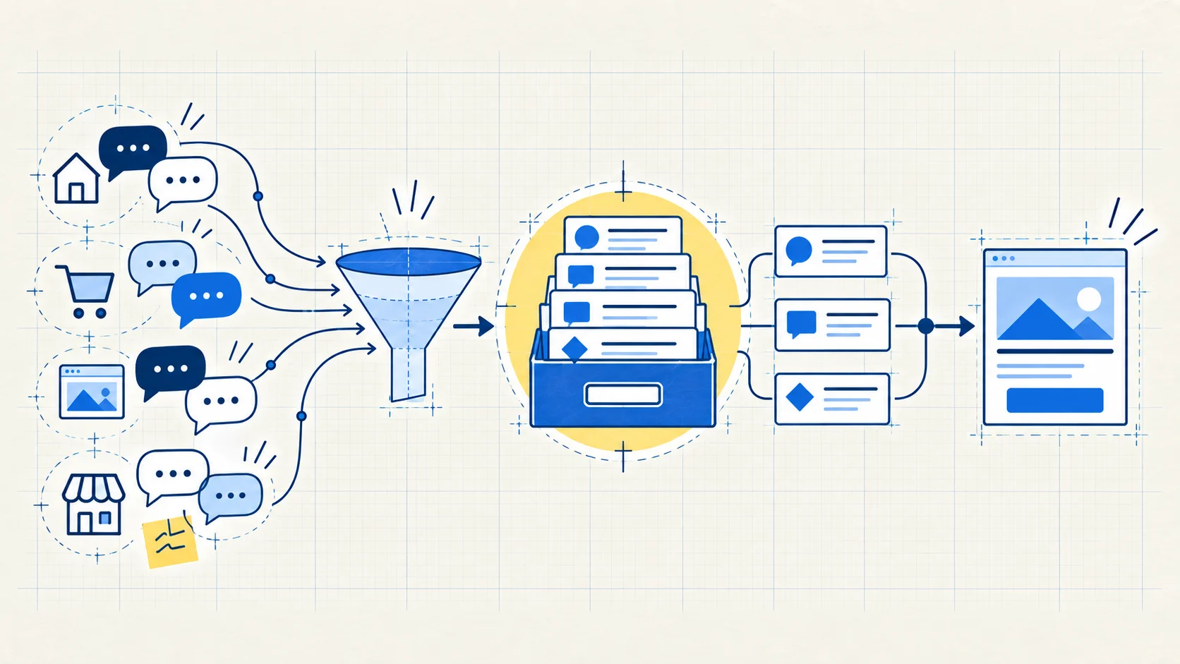 Customer conversations are saved in a simple library and used to create a clearer ad.