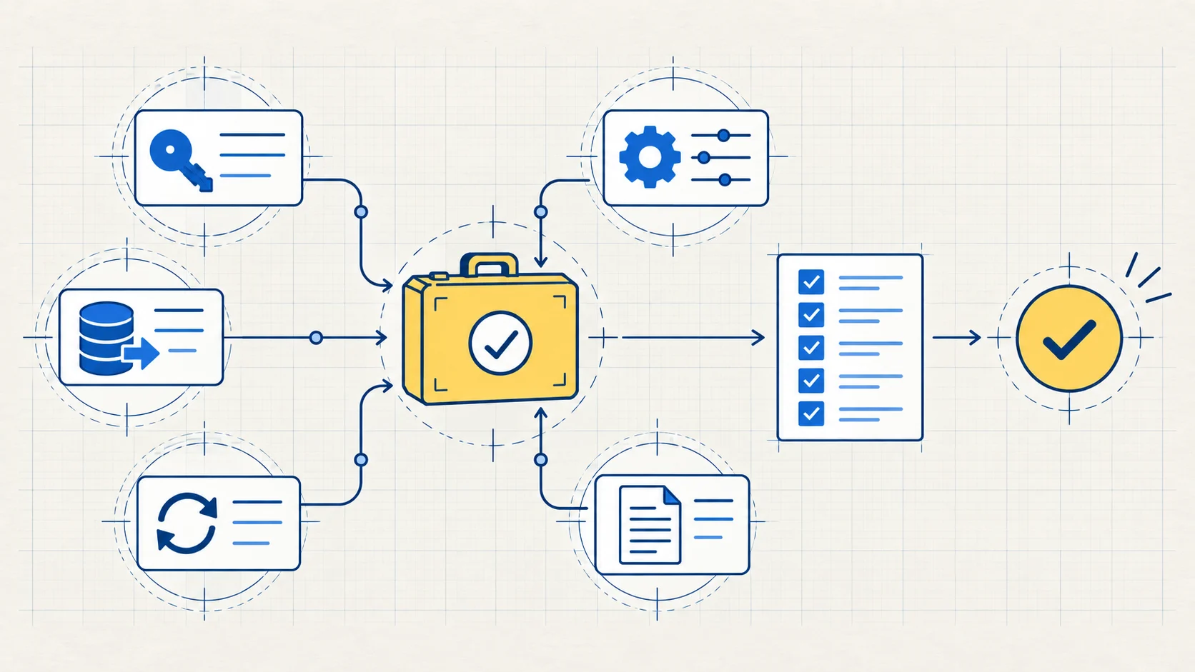 Access, export, changes, recovery and instructions come together in one checked handover.